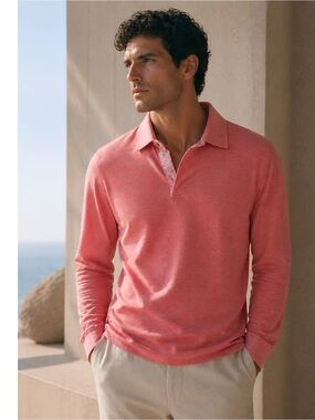 ZEGNA Men's Classic Polo Fit Long Sleeve 100% Cotton in Coral Sz: S